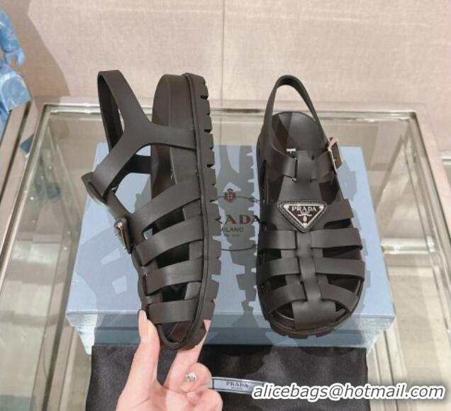 Purchase Prada Rubber Strap Flat Sandals Black 430053