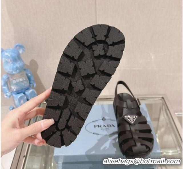 Purchase Prada Rubber Strap Flat Sandals Black 430053