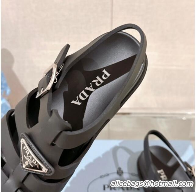 Purchase Prada Rubber Strap Flat Sandals Black 430053