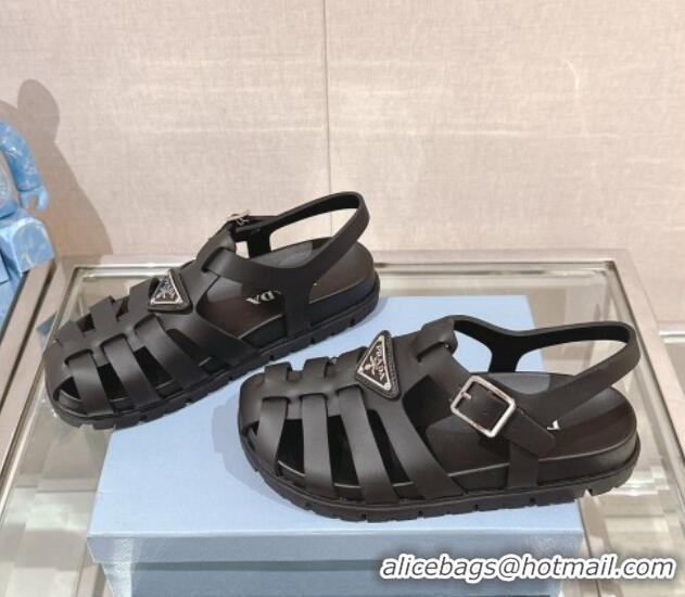 Purchase Prada Rubber Strap Flat Sandals Black 430053