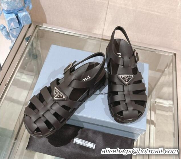 Purchase Prada Rubber Strap Flat Sandals Black 430053