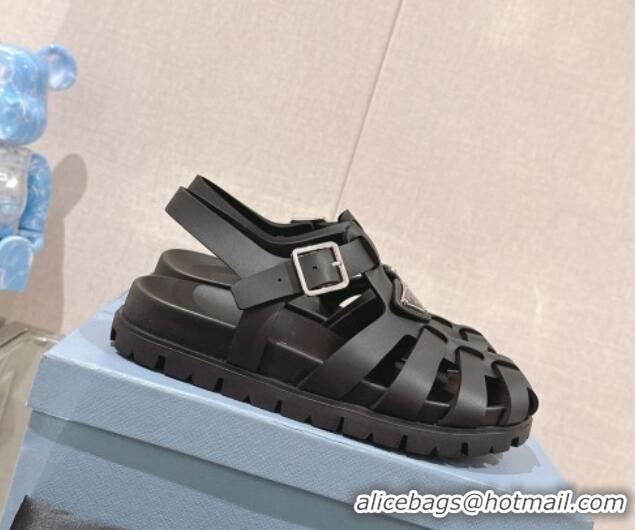 Purchase Prada Rubber Strap Flat Sandals Black 430053