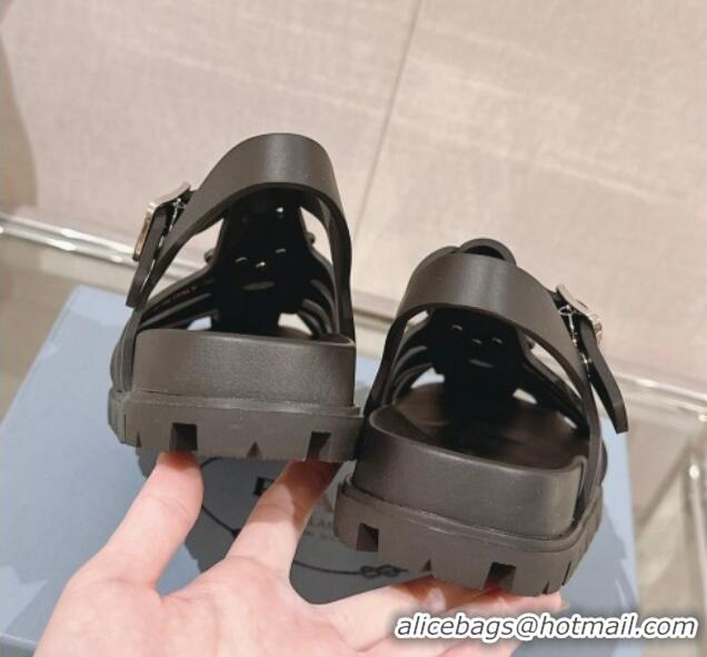 Purchase Prada Rubber Strap Flat Sandals Black 430053