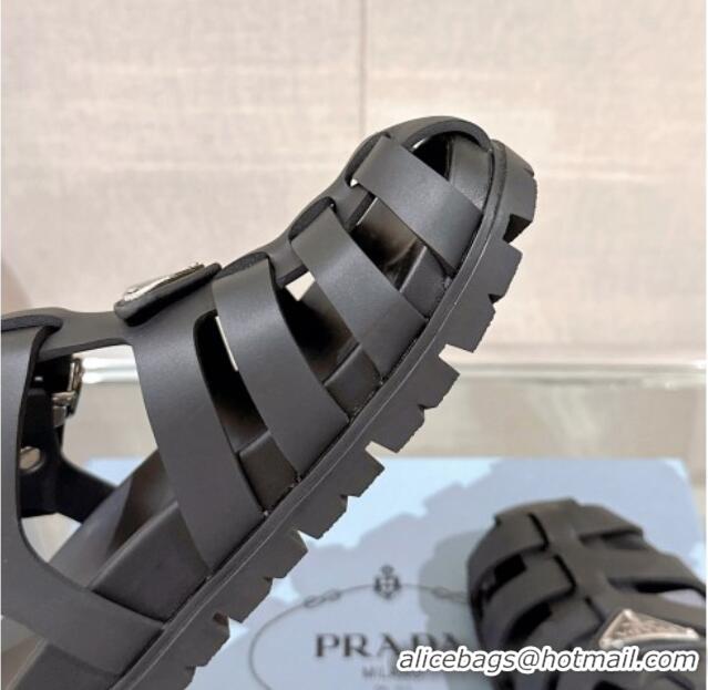 Purchase Prada Rubber Strap Flat Sandals Black 430053