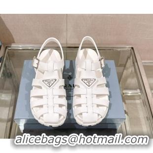 Best Price Prada Rubber Strap Flat Sandals White 430054