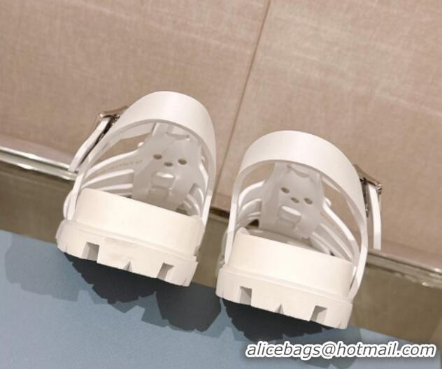 Best Price Prada Rubber Strap Flat Sandals White 430054