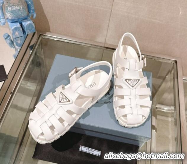 Best Price Prada Rubber Strap Flat Sandals White 430054