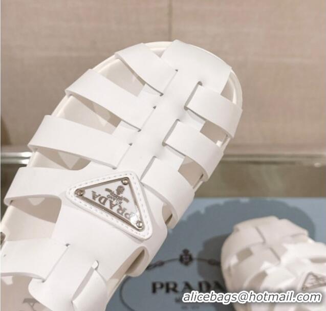 Best Price Prada Rubber Strap Flat Sandals White 430054