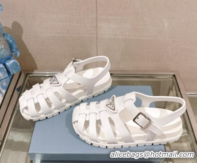 Best Price Prada Rubber Strap Flat Sandals White 430054