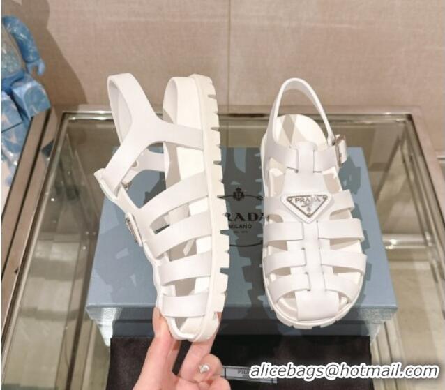 Best Price Prada Rubber Strap Flat Sandals White 430054