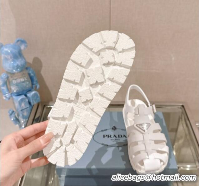 Best Price Prada Rubber Strap Flat Sandals White 430054