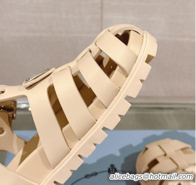 Best Product Prada Rubber Strap Flat Sandals Beige 430055