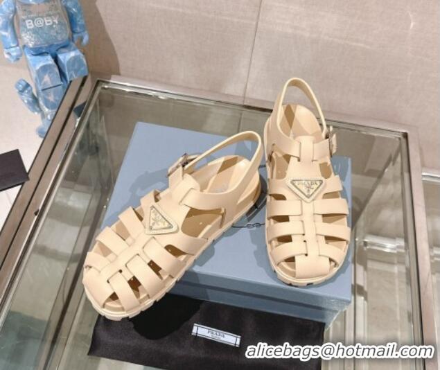 Best Product Prada Rubber Strap Flat Sandals Beige 430055