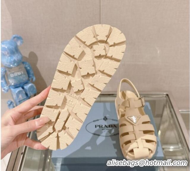 Best Product Prada Rubber Strap Flat Sandals Beige 430055