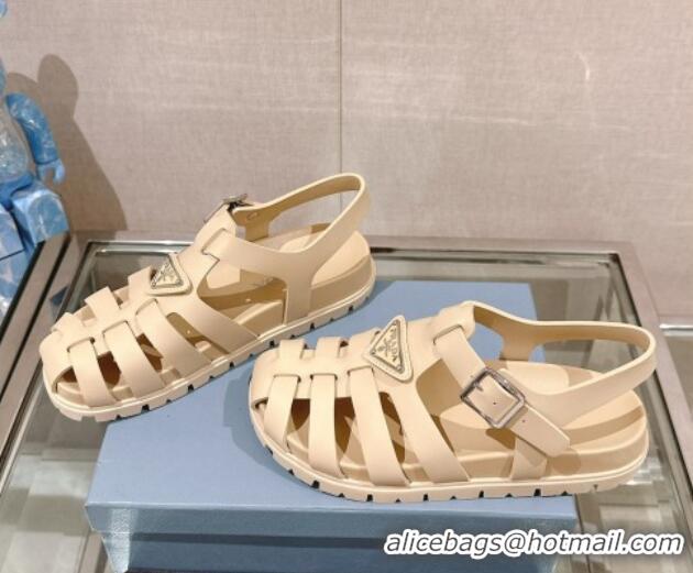 Best Product Prada Rubber Strap Flat Sandals Beige 430055