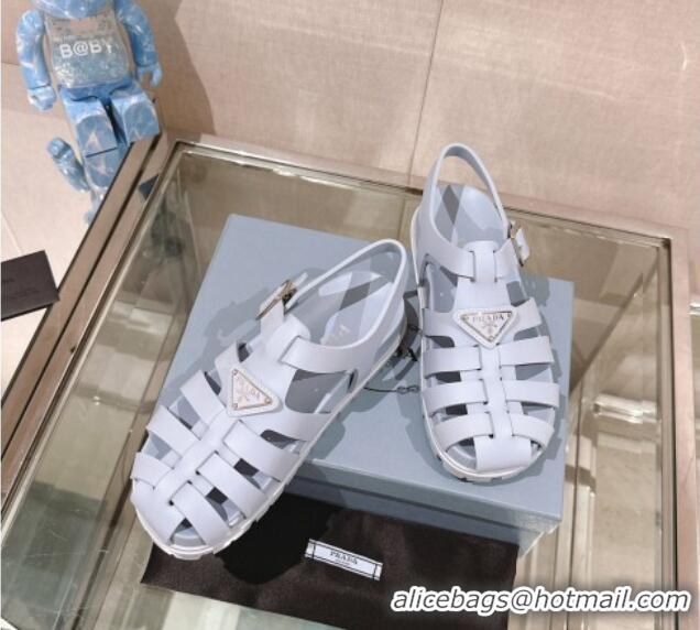 Low Cost Prada Rubber Strap Flat Sandals Blue 430056