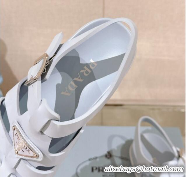 Low Cost Prada Rubber Strap Flat Sandals Blue 430056