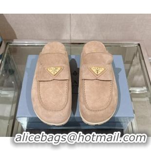 Unique Style Prada Suede Flat Mules Beige 430058