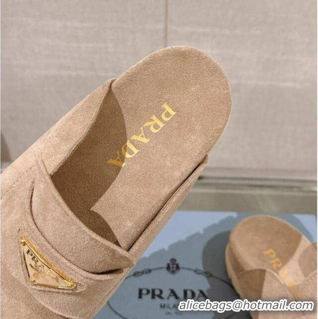 Unique Style Prada Suede Flat Mules Beige 430058