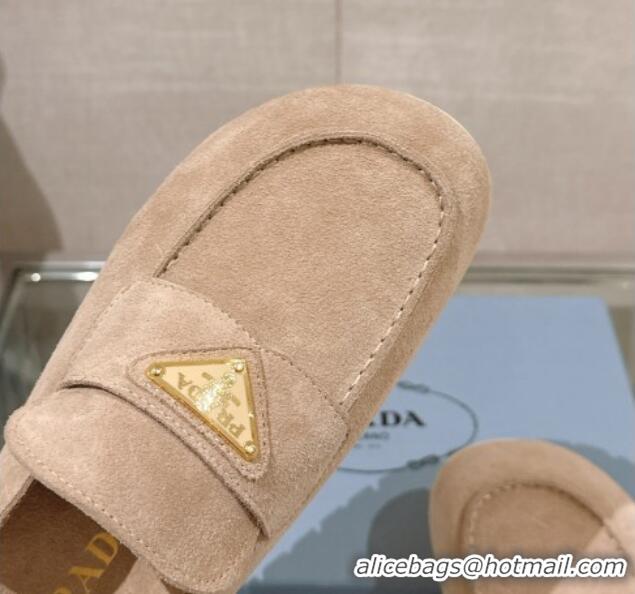 Unique Style Prada Suede Flat Mules Beige 430058