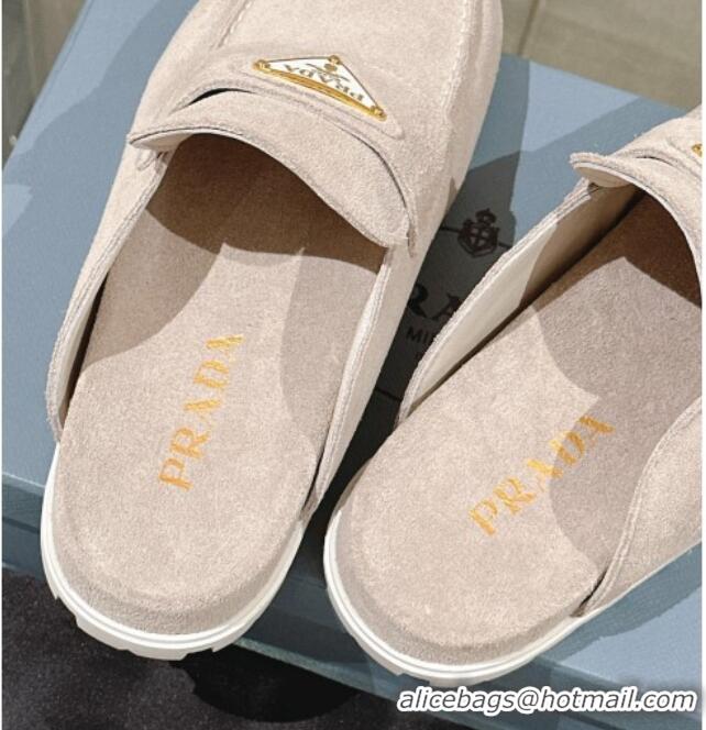 Luxurious Prada Suede Flat Mules Grey 430059