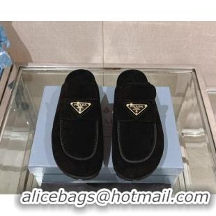 Lower Price Prada Suede Flat Mules Black 430060