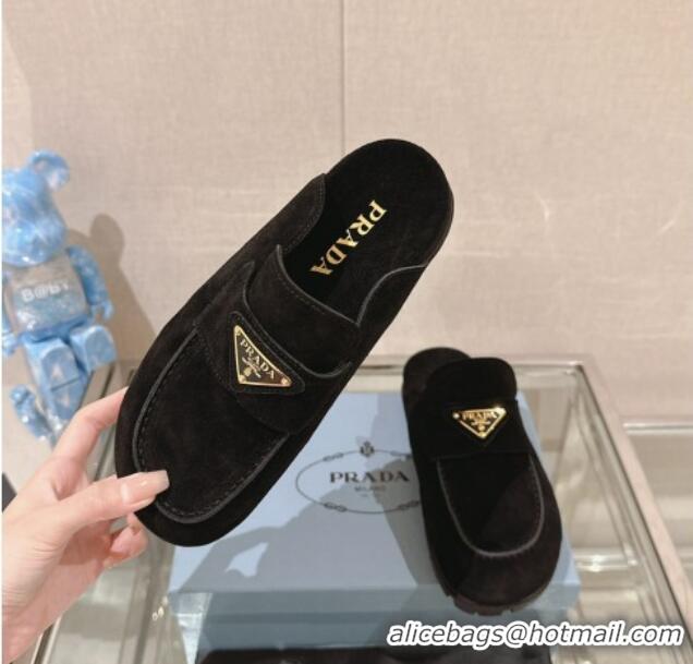 Lower Price Prada Suede Flat Mules Black 430060