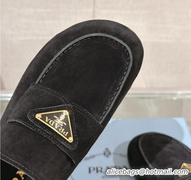 Lower Price Prada Suede Flat Mules Black 430060