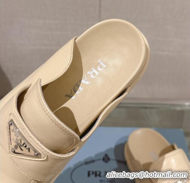 Most Popular Prada Nappa Leather Flat Mules Beige 430061