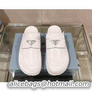 Luxurious Prada Nappa Leather Flat Mules White 430062