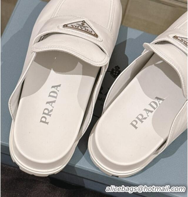 Luxurious Prada Nappa Leather Flat Mules White 430062