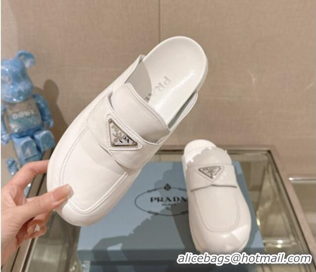 Luxurious Prada Nappa Leather Flat Mules White 430062