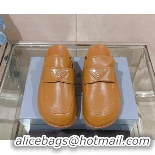 Top Grade Prada Nappa Leather Flat Mules Brown 430063