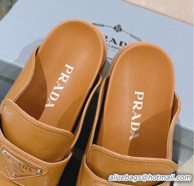 Top Grade Prada Nappa Leather Flat Mules Brown 430063