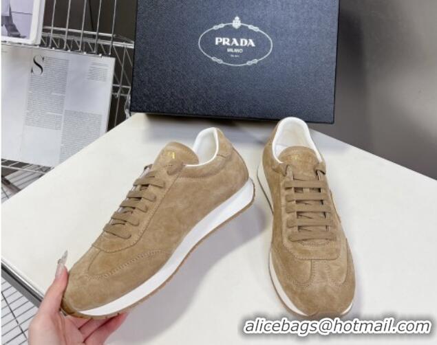 Good Quality Prada Men's Rank Suede Sneakers Beige 430066