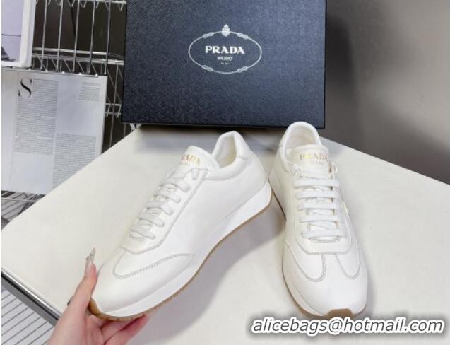 Top Design Prada Men's Rank Grained Leather Sneakers White 430071