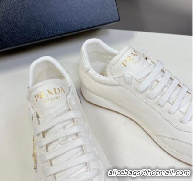 Top Design Prada Men's Rank Grained Leather Sneakers White 430071