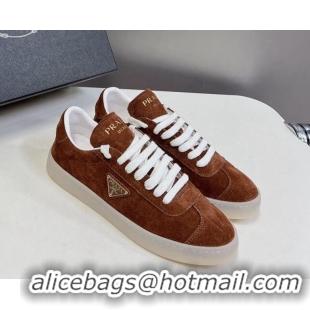 Good Quality Prada Downtown Suede Sneakers Brown 430073