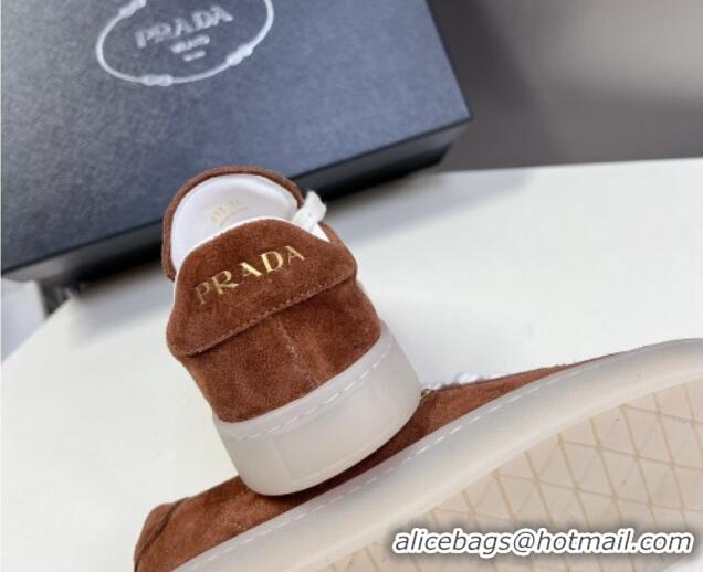 Good Quality Prada Downtown Suede Sneakers Brown 430073