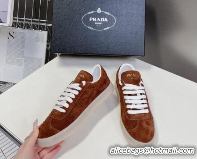 Good Quality Prada Downtown Suede Sneakers Brown 430073