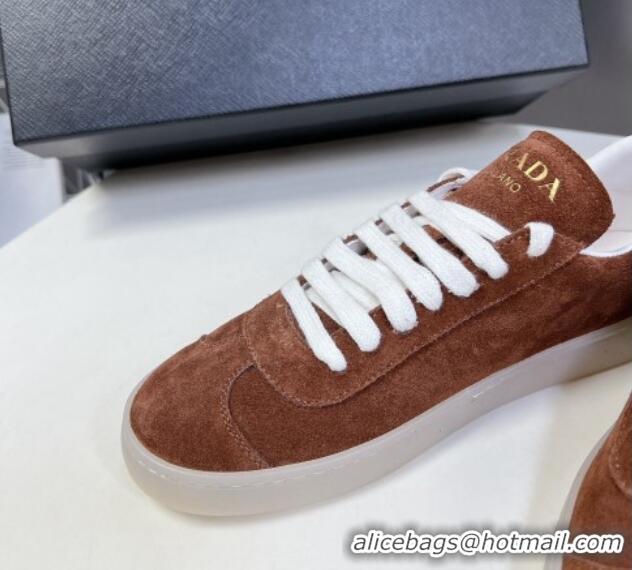 Good Quality Prada Downtown Suede Sneakers Brown 430073