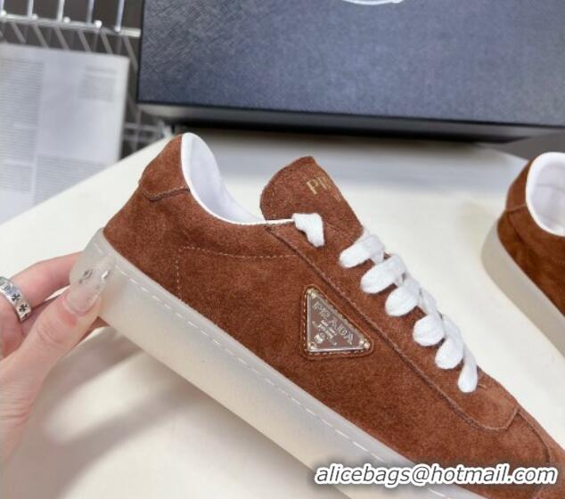 Good Quality Prada Downtown Suede Sneakers Brown 430073