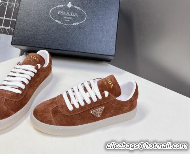 Good Quality Prada Downtown Suede Sneakers Brown 430073