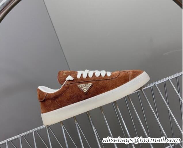 Good Quality Prada Downtown Suede Sneakers Brown 430073