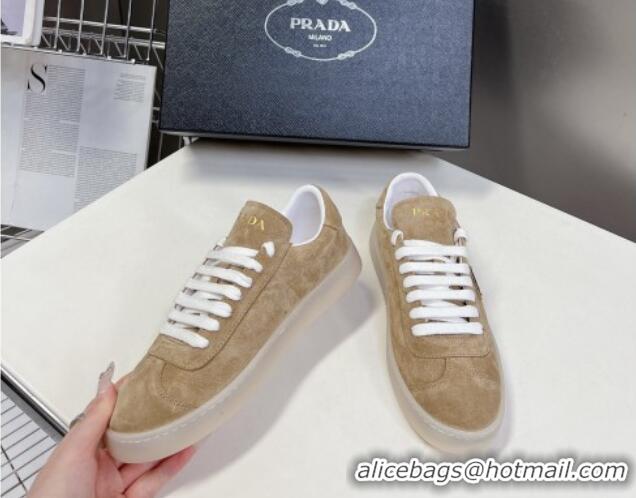 Classic Hot Prada Downtown Suede Sneakers Beige 430075