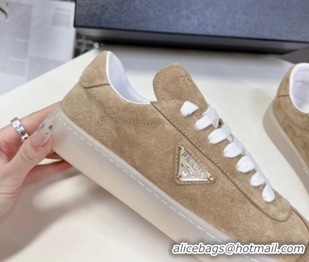 Classic Hot Prada Downtown Suede Sneakers Beige 430075