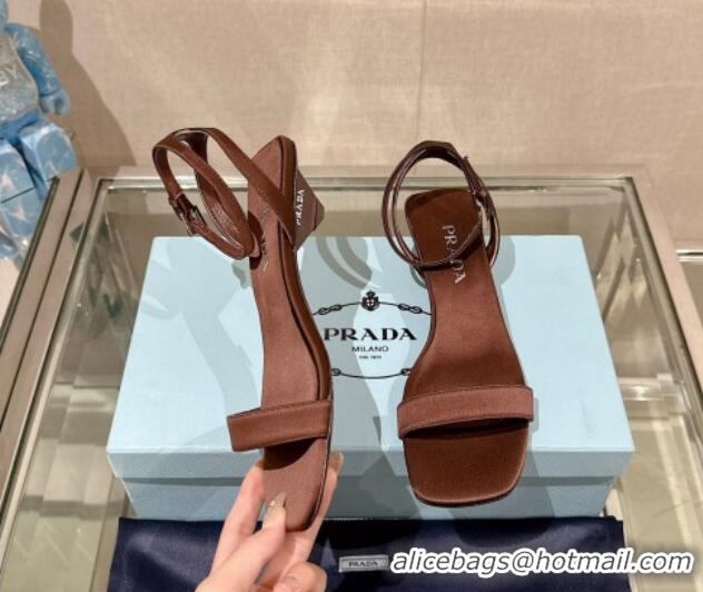 Perfect Prada Satin Heel Sandals 3.5cm Brown 430079