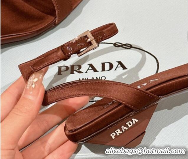 Perfect Prada Satin Heel Sandals 3.5cm Brown 430079