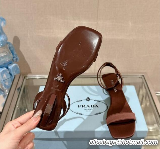 Perfect Prada Satin Heel Sandals 3.5cm Brown 430079