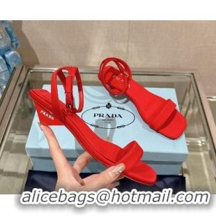 Duplicate Prada Satin Heel Sandals 3.5cm Red 430080